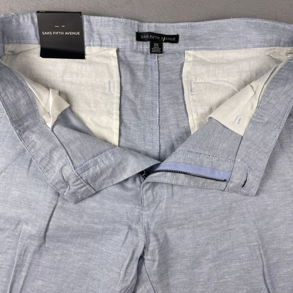 Saks Fifth Avenue Pants Mens 32x32 Light Blue Linen Flat Front Straight Trousers